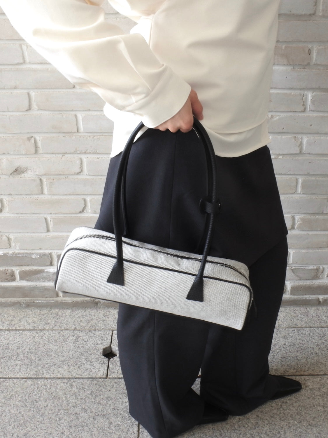 Canvas Leather Baguette Bag