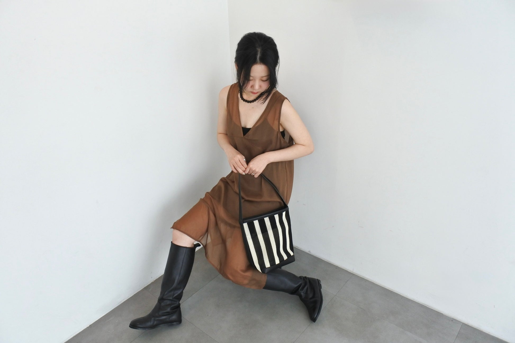 Black & White Mesh Bucket Bag
