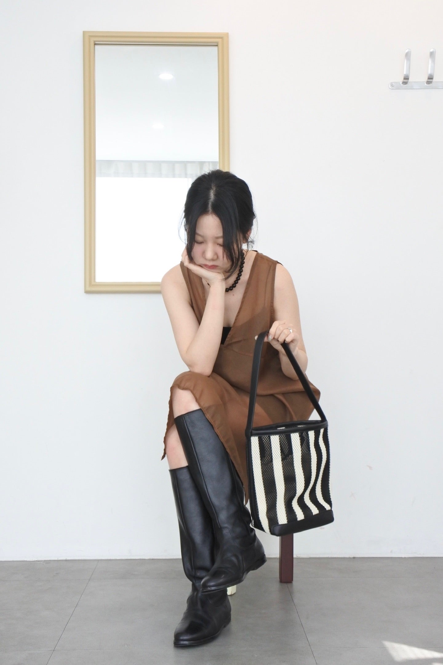 Black & White Mesh Bucket Bag