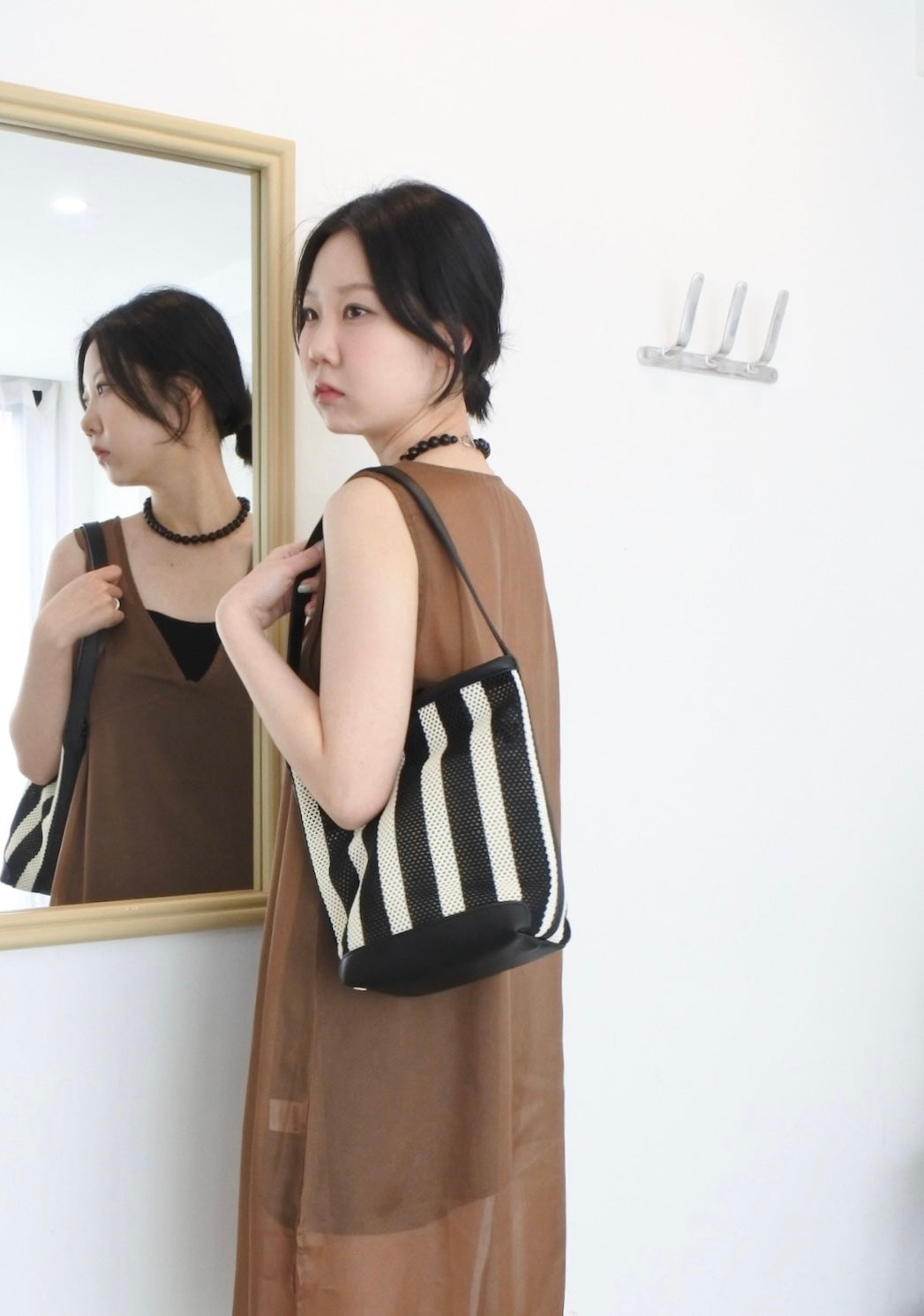 Black & White Mesh Bucket Bag
