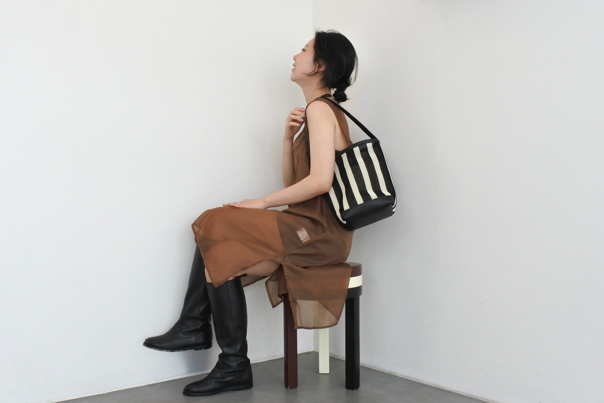 Black & White Mesh Bucket Bag