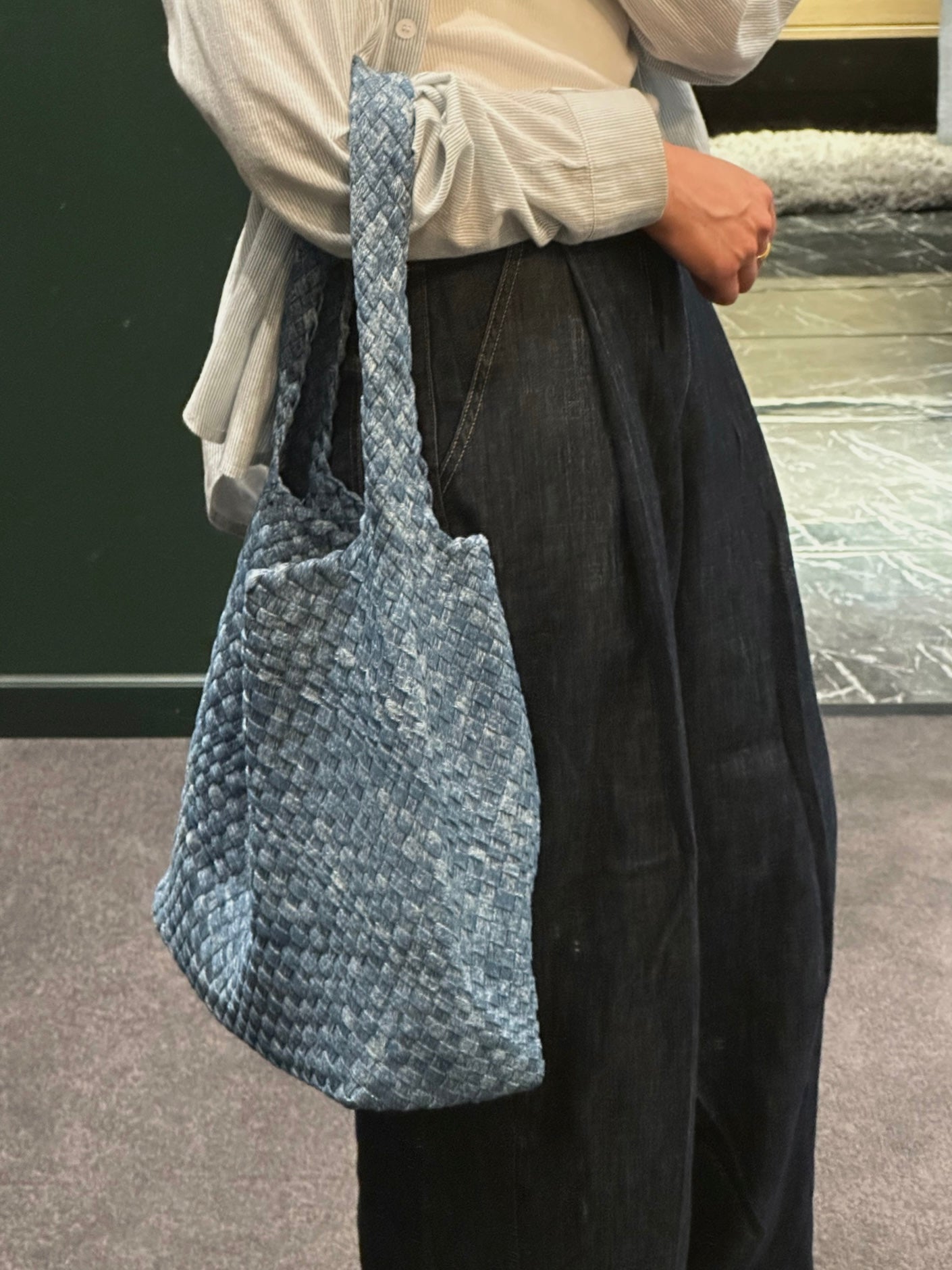 Denim One-shoulder Woven Bag