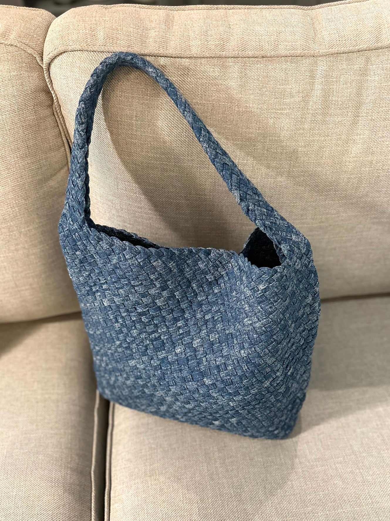 Denim One-shoulder Woven Bag