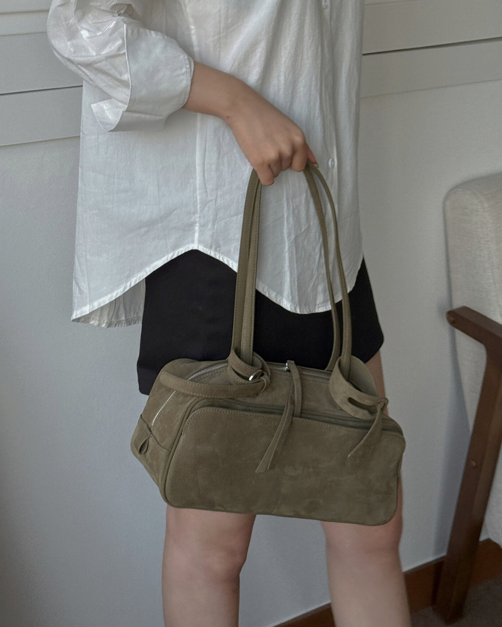 Khaki Nubuck Leather Pocket Bag