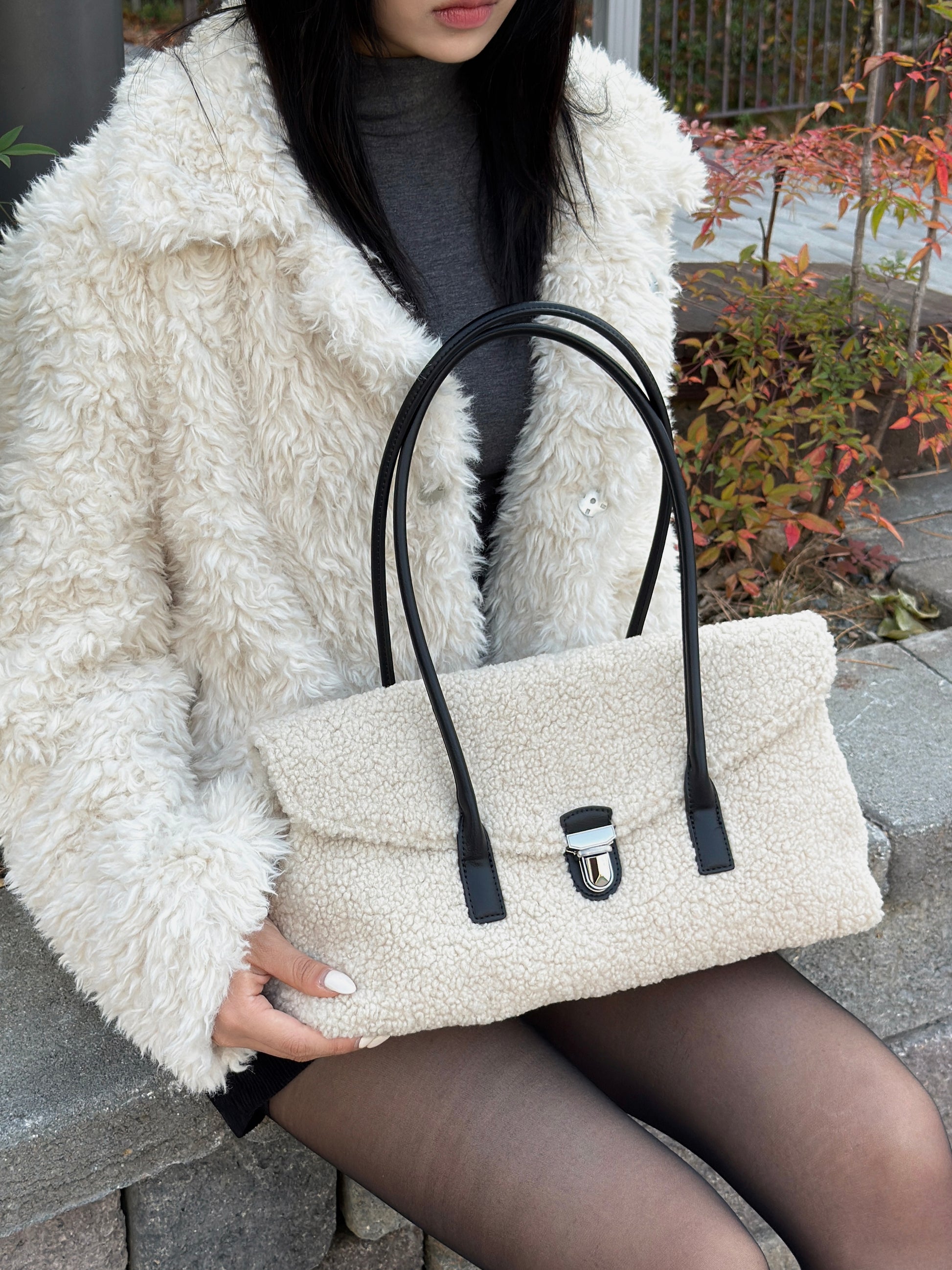 Ivory Fleece Shoulder Bag
