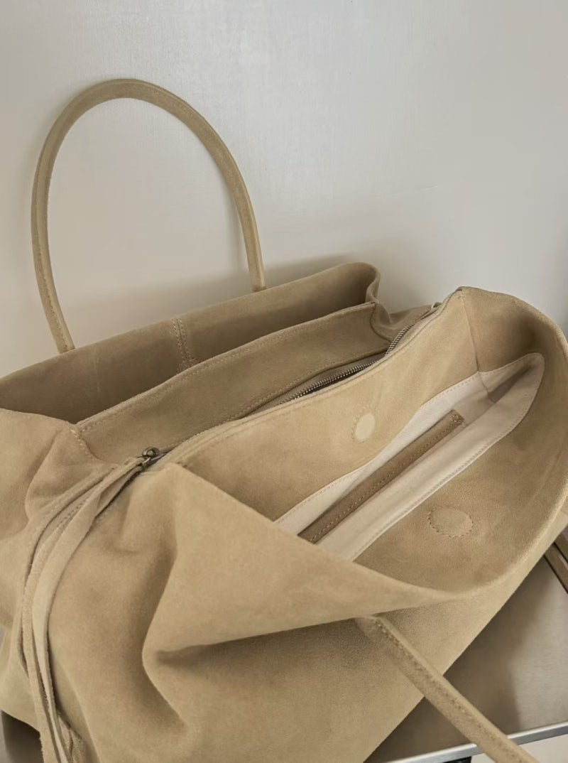 Beige Suede Tassel Bag