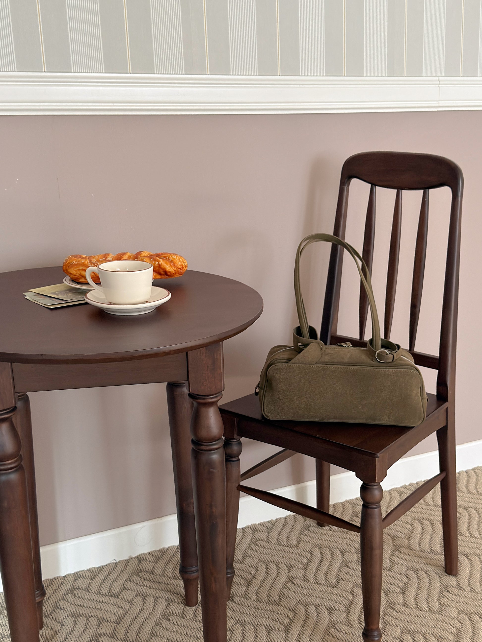 Khaki Nubuck Leather Pocket Bag