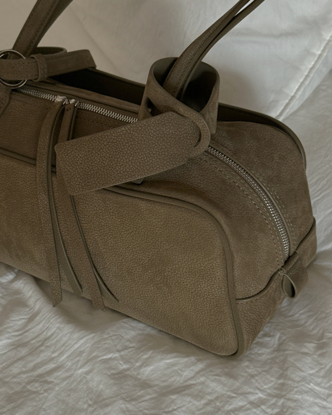 Khaki Nubuck Leather Pocket Bag