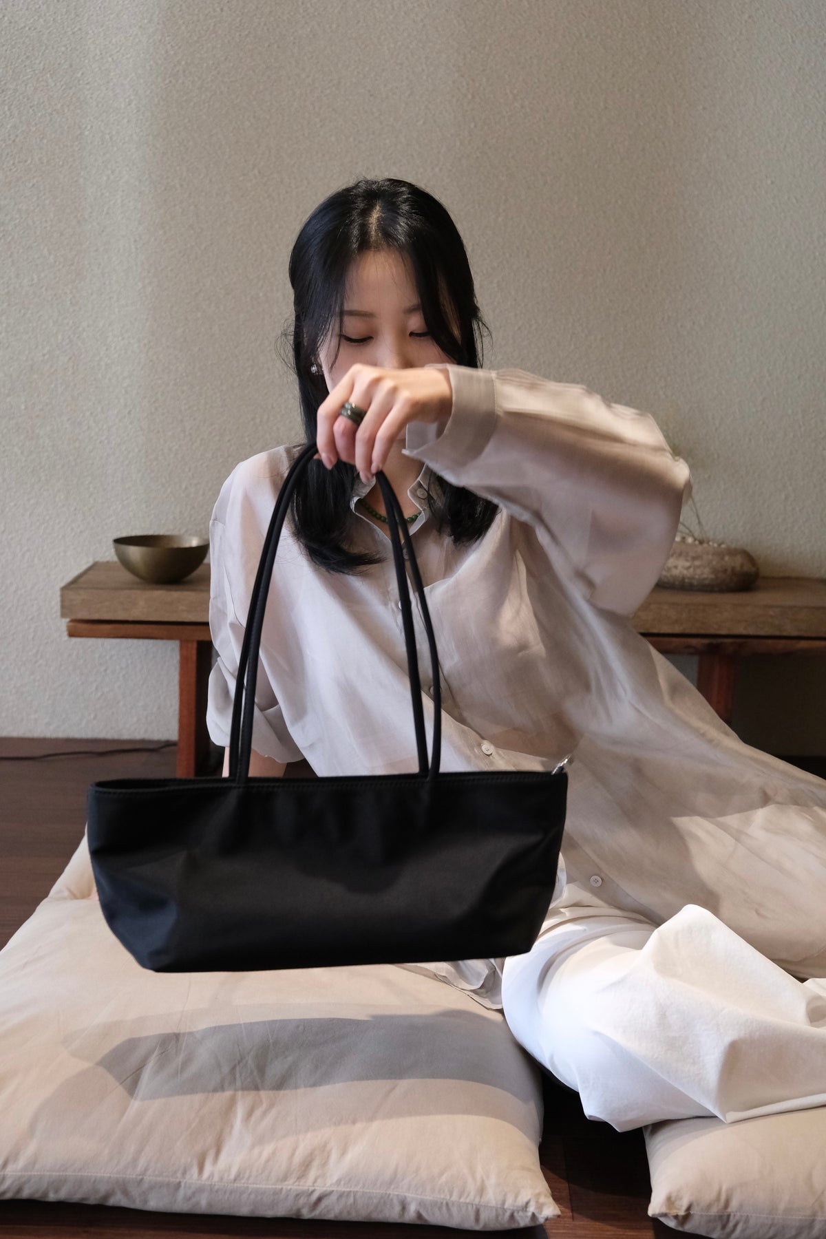Black Long Square Nylon Bag