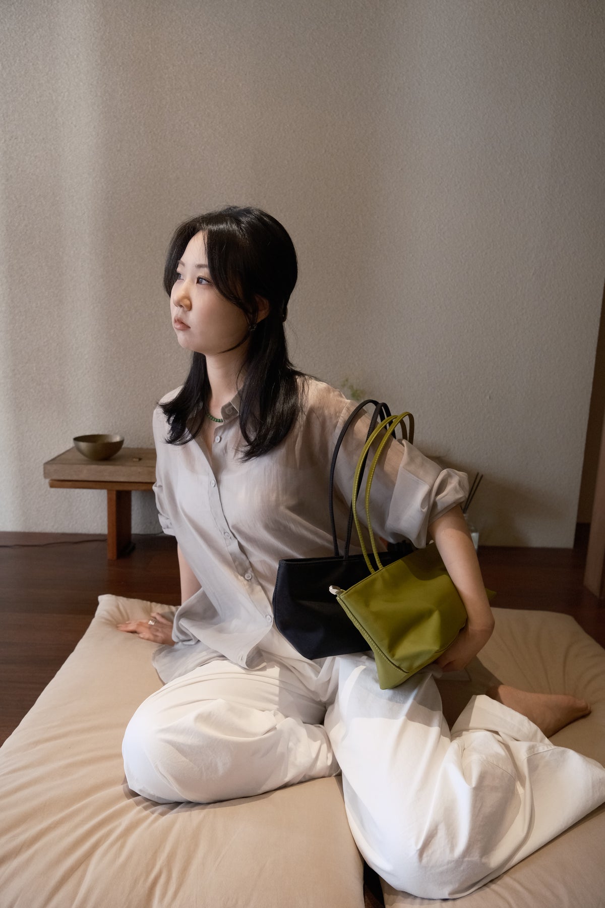 Olive Long Square Nylon Bag