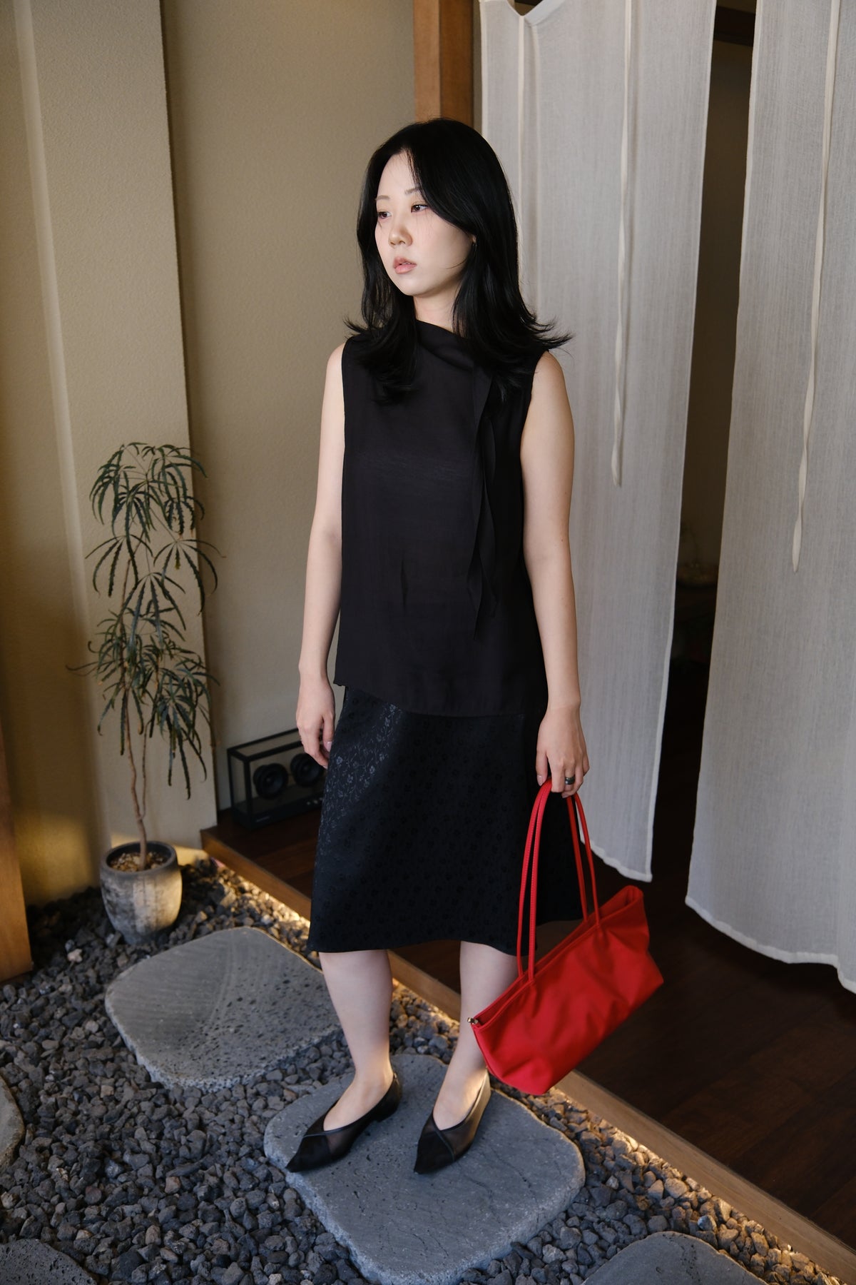 Red Long Square Nylon Bag