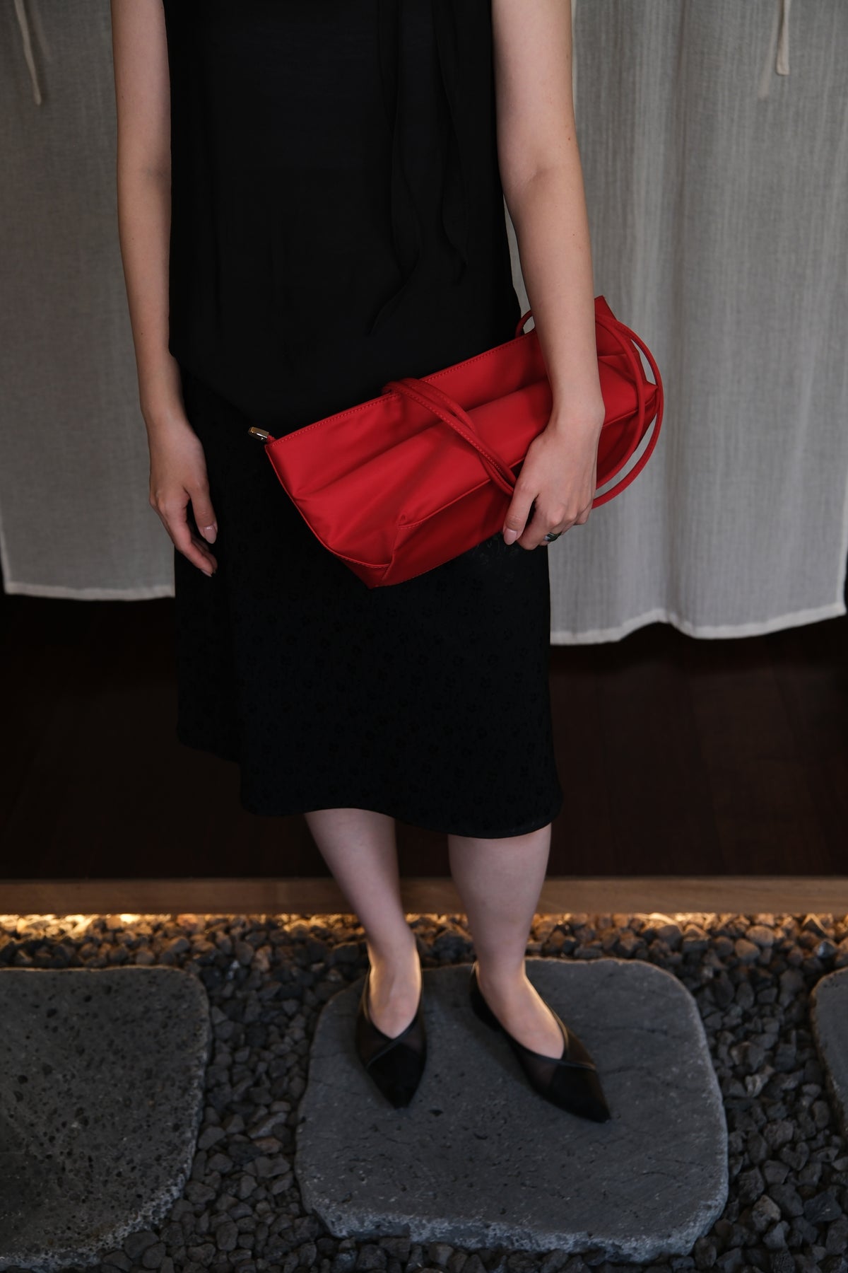 Red Long Square Nylon Bag