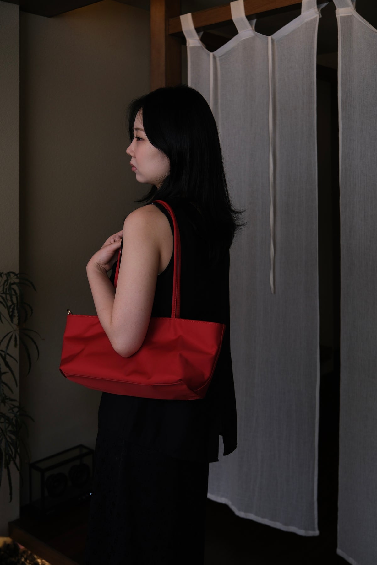 Red Long Square Nylon Bag