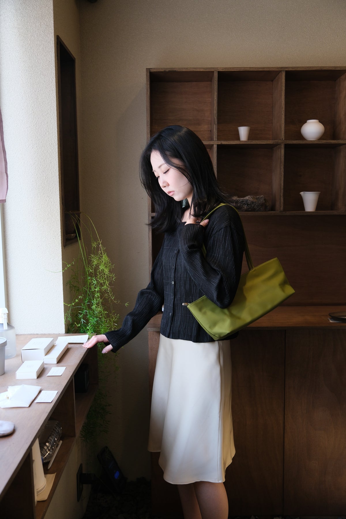 Olive Long Square Nylon Bag