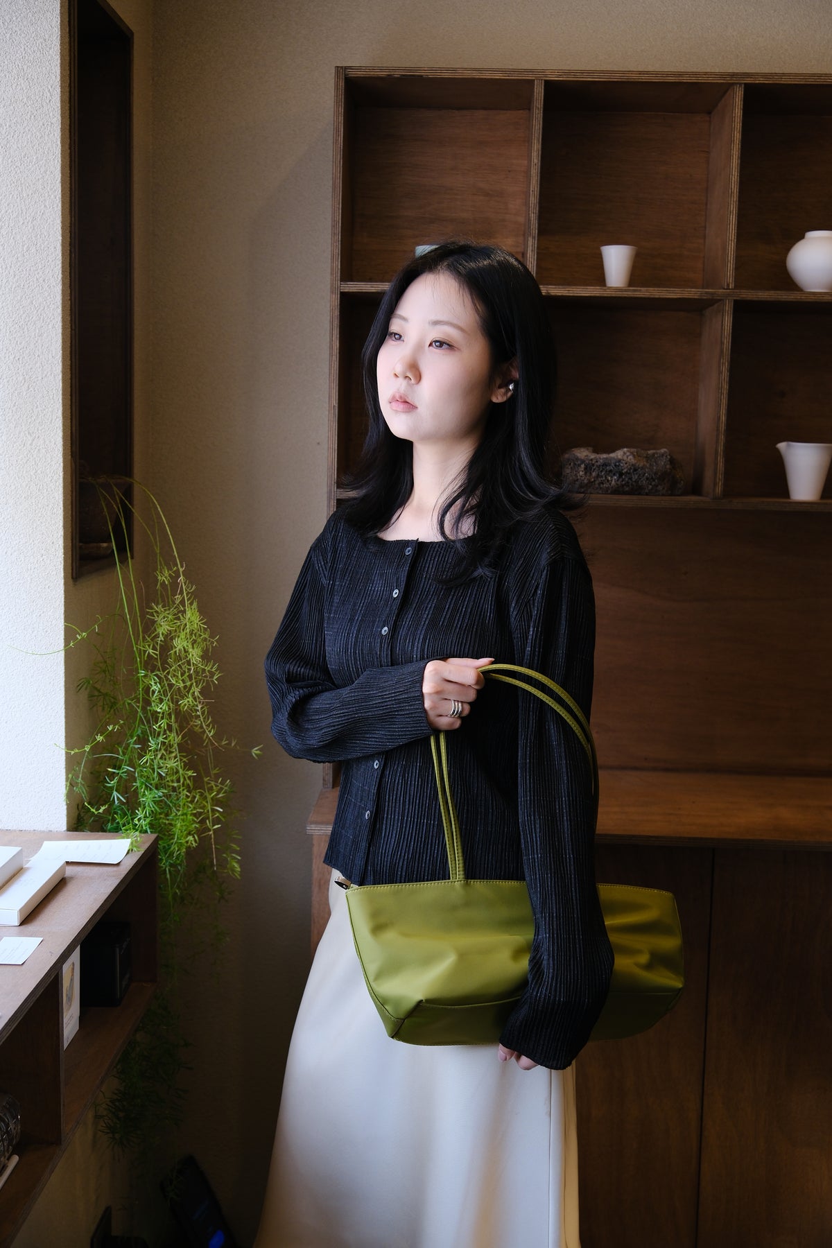 Olive Long Square Nylon Bag