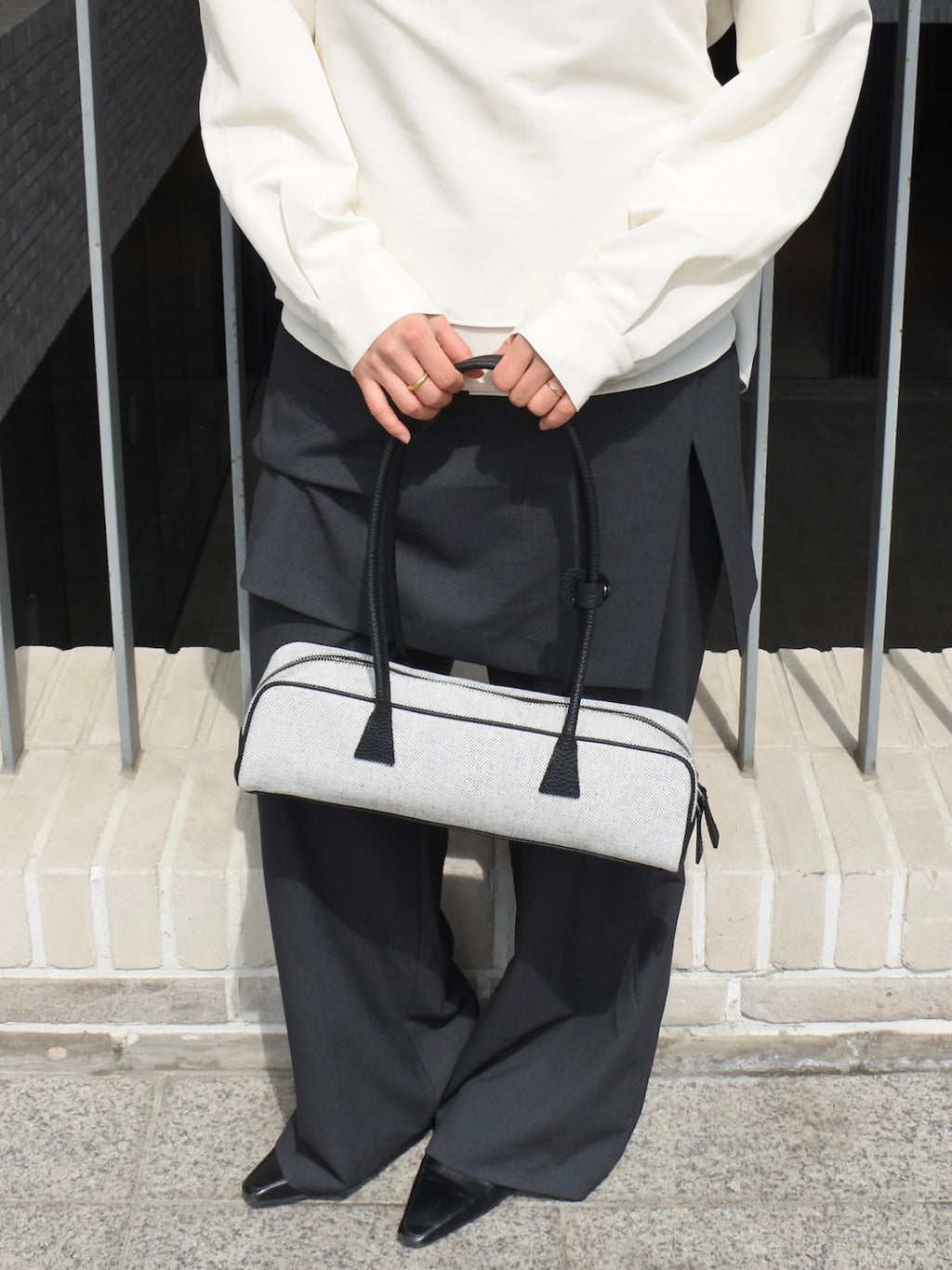 Canvas Leather Baguette Bag