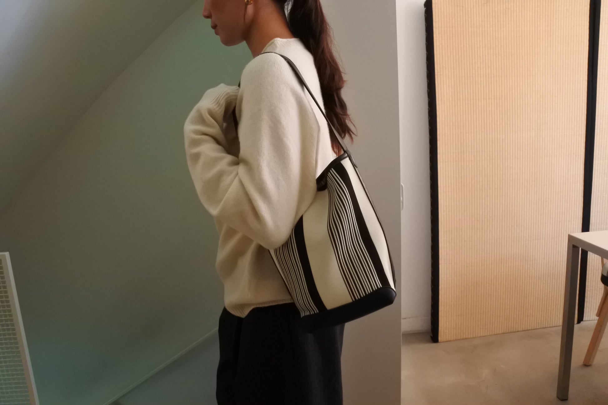 Striped Canvas Bucket Bag