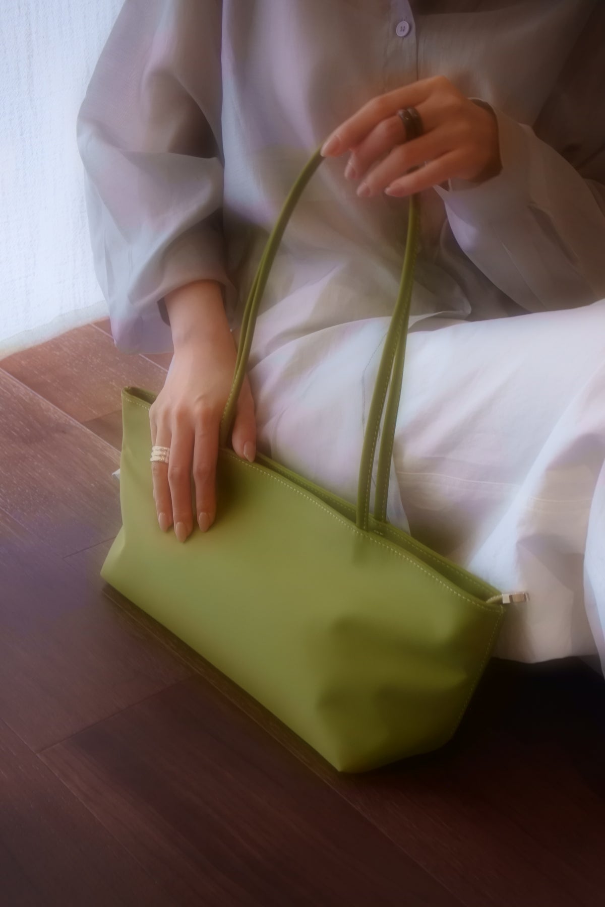 Olive Long Square Nylon Bag