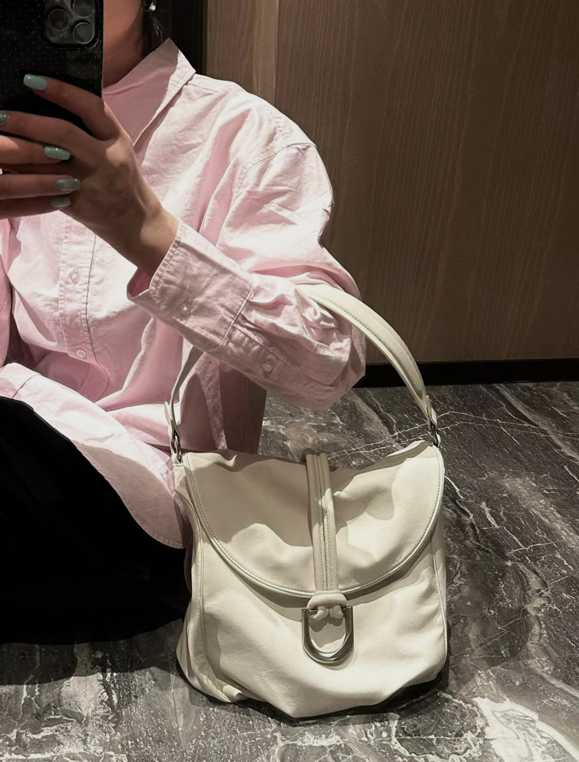 White Bold Buckle Bag