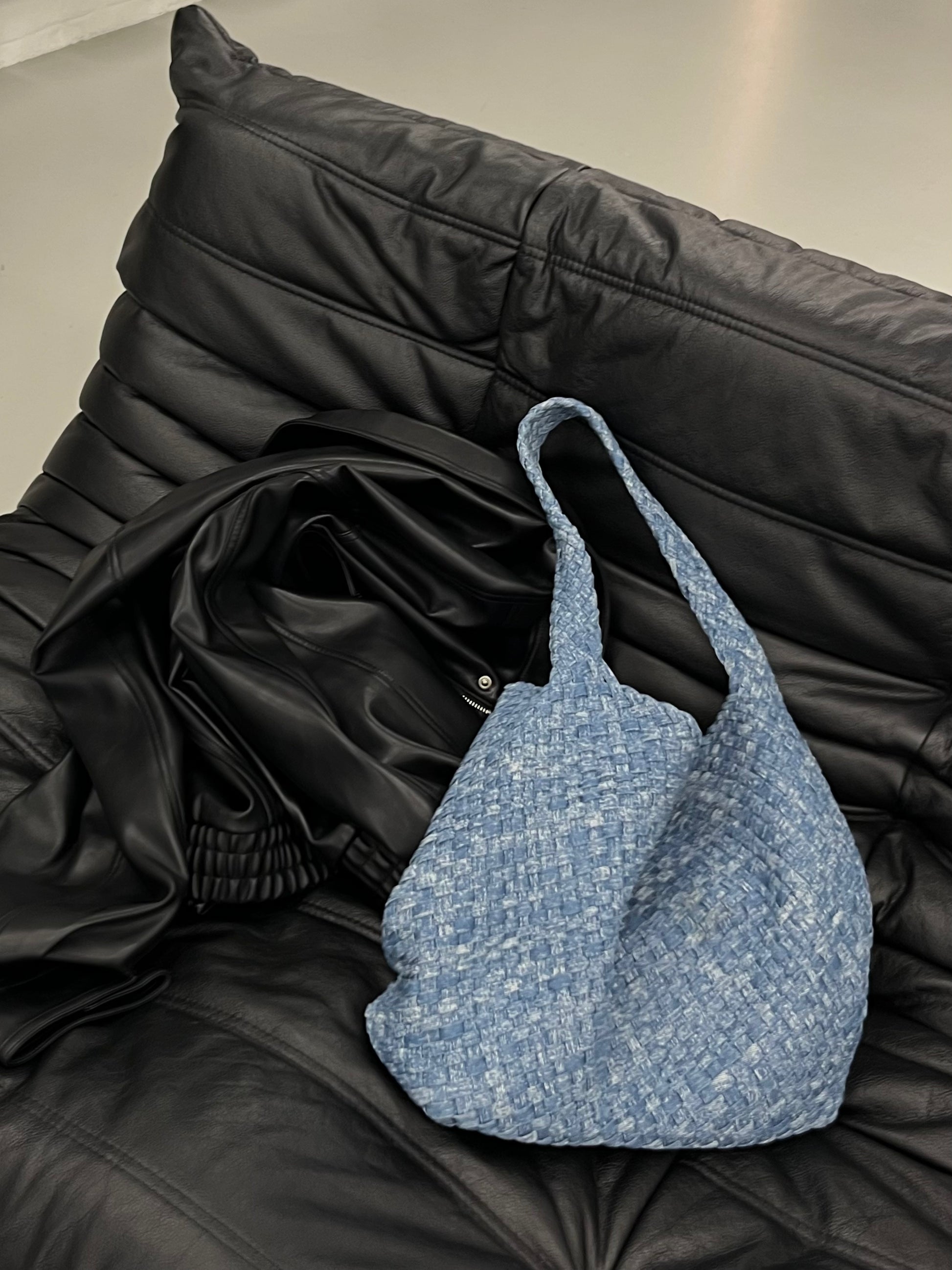 Denim One-shoulder Woven Bag