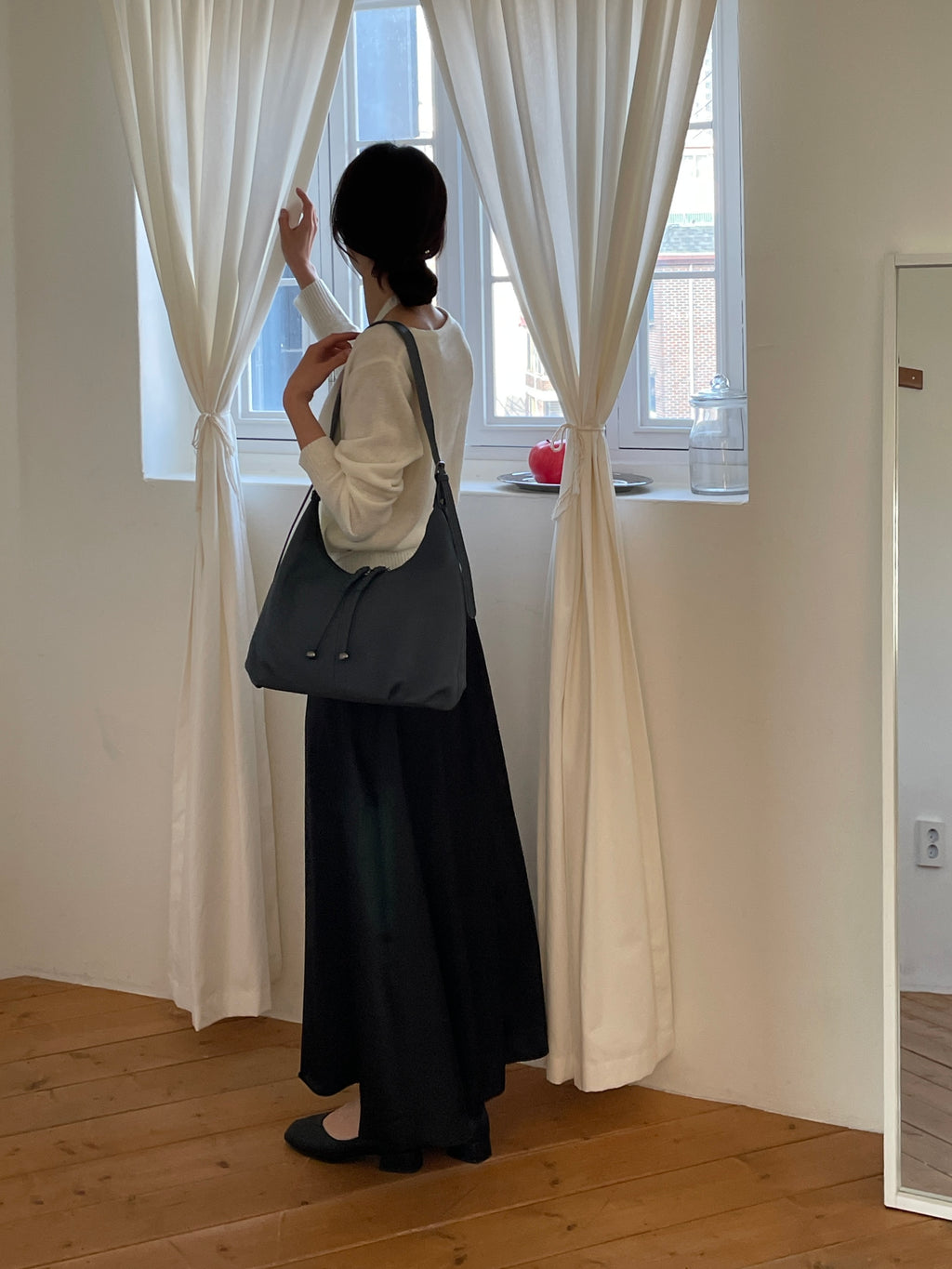 Moonlight Blue Leather Hobo Bag