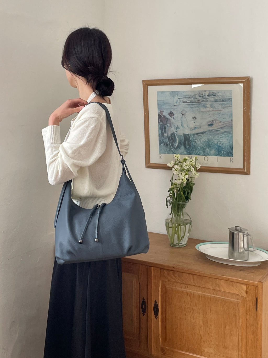 Moonlight Blue Leather Hobo Bag