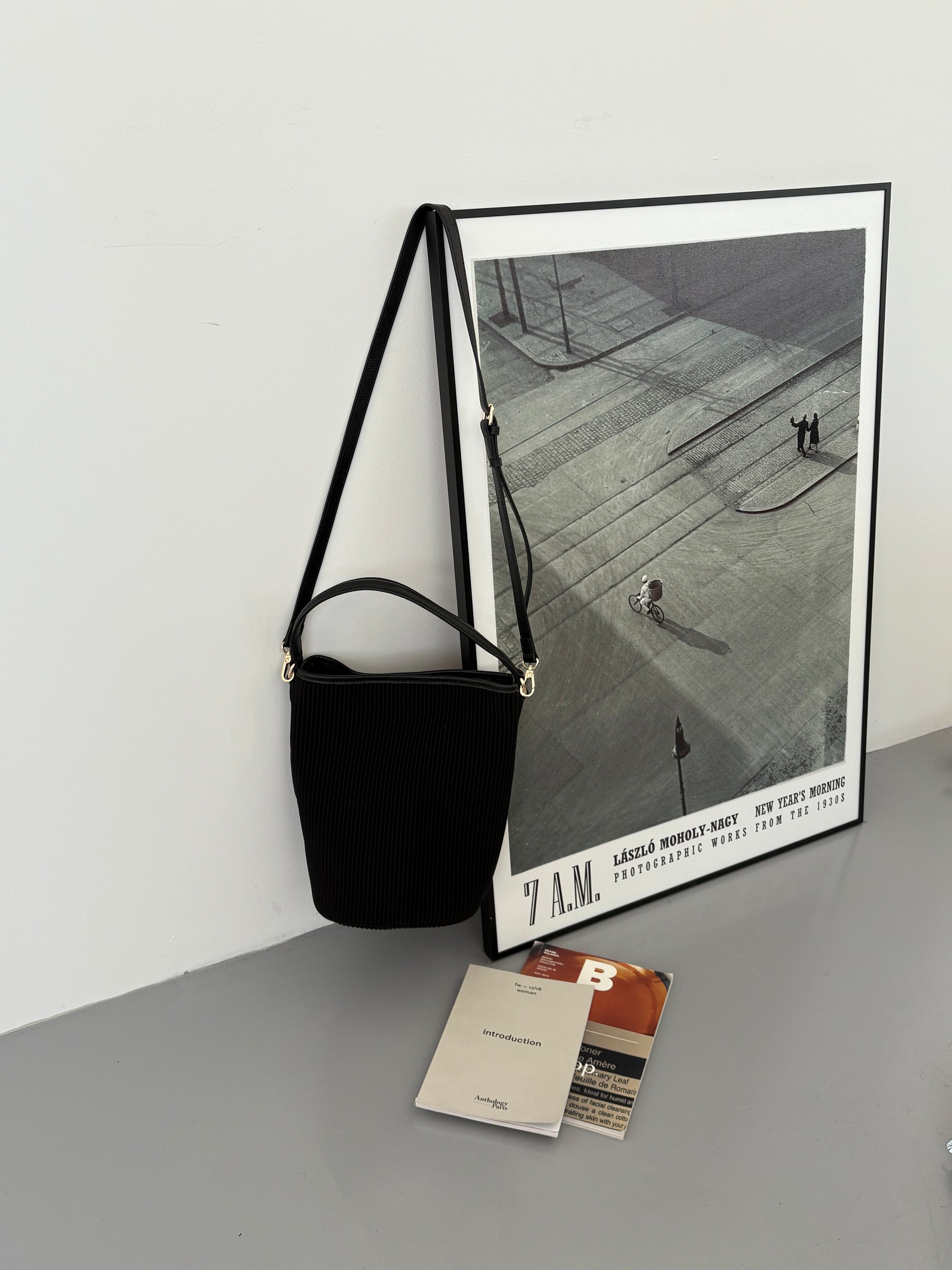 Black Rib Leather Combi Bag