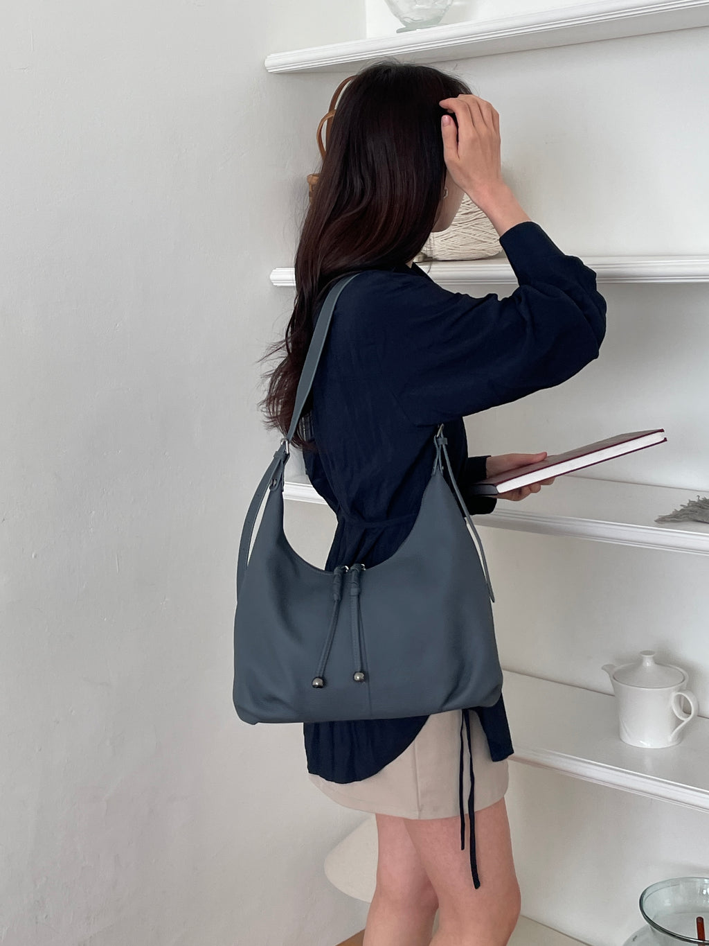 Moonlight Blue Leather Hobo Bag