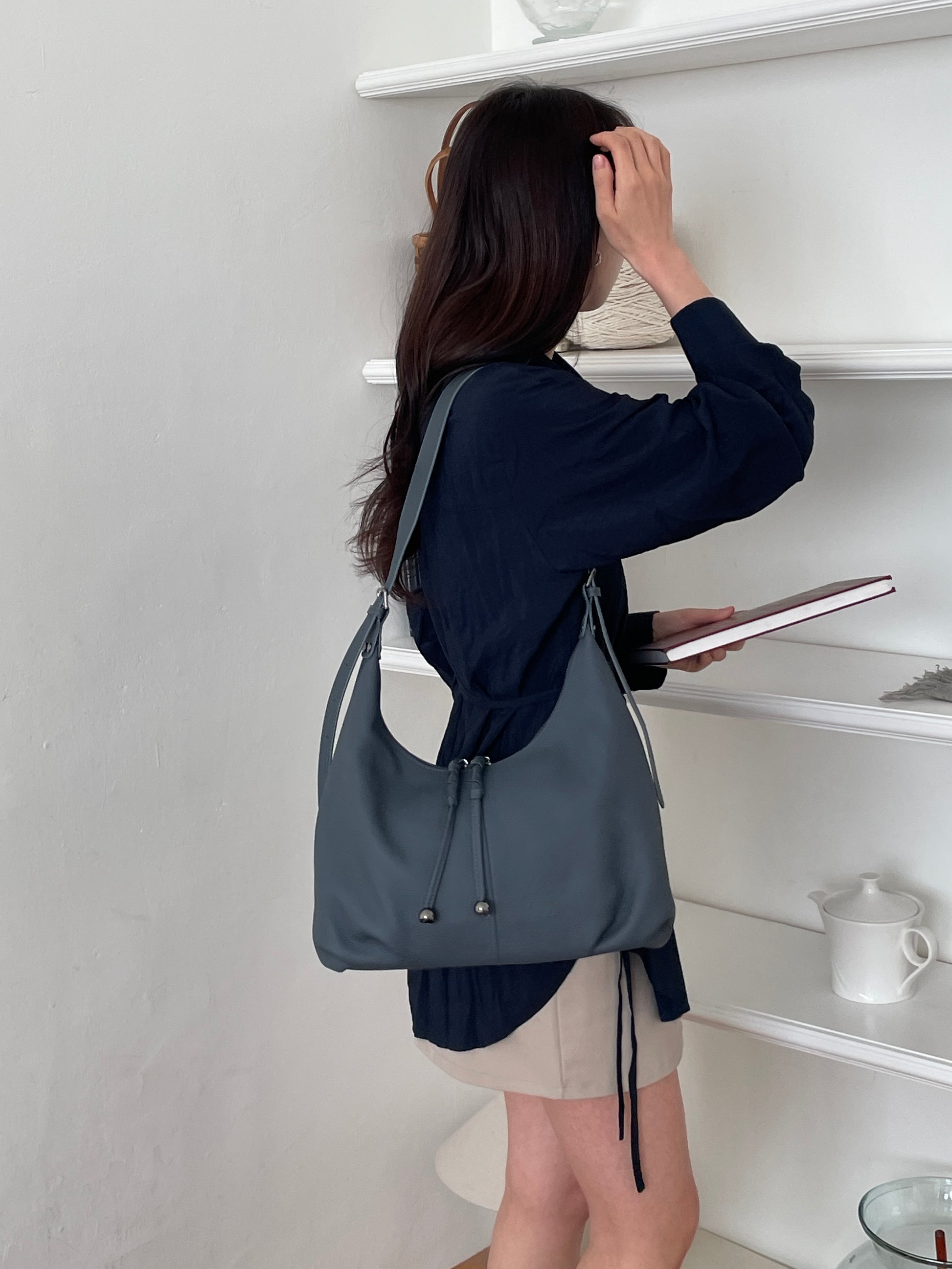 Moonlight Blue Leather Hobo Bag