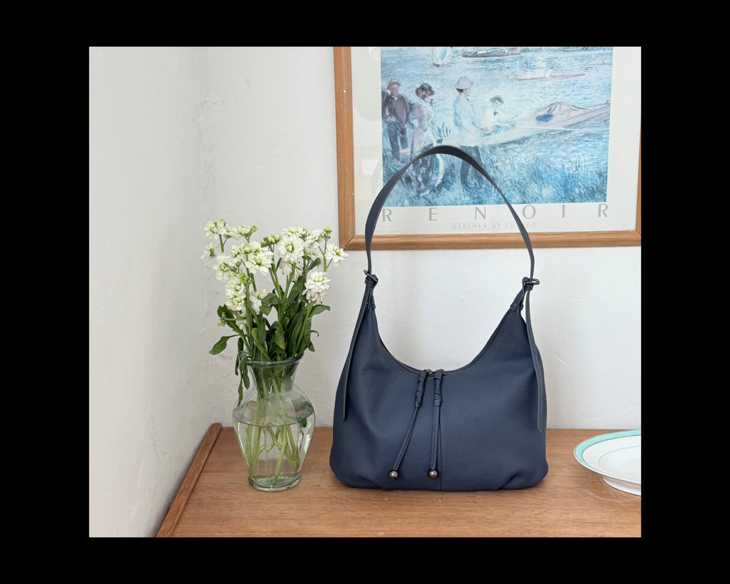 Moonlight Blue Leather Hobo Bag