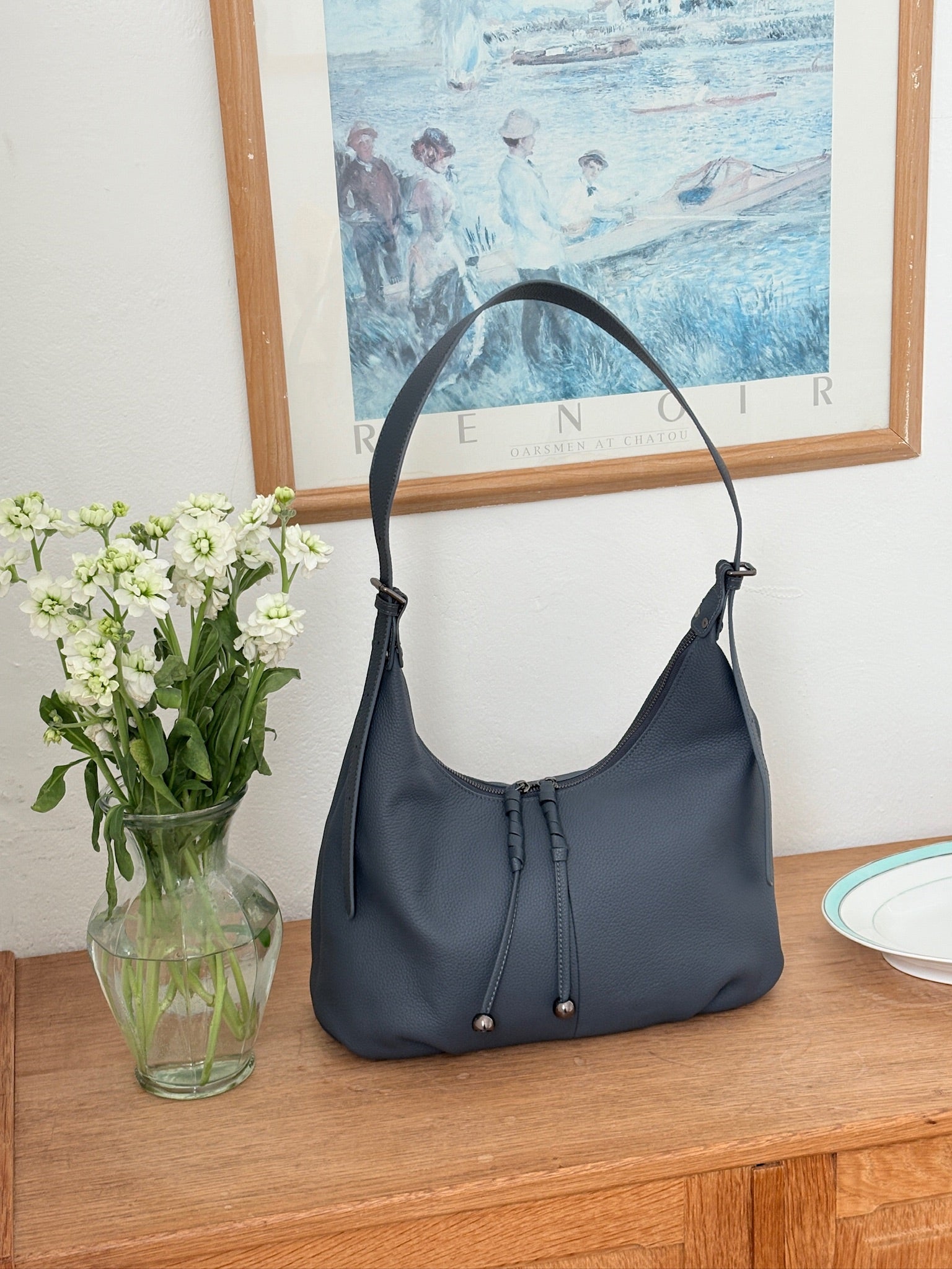 Moonlight Blue Leather Hobo Bag