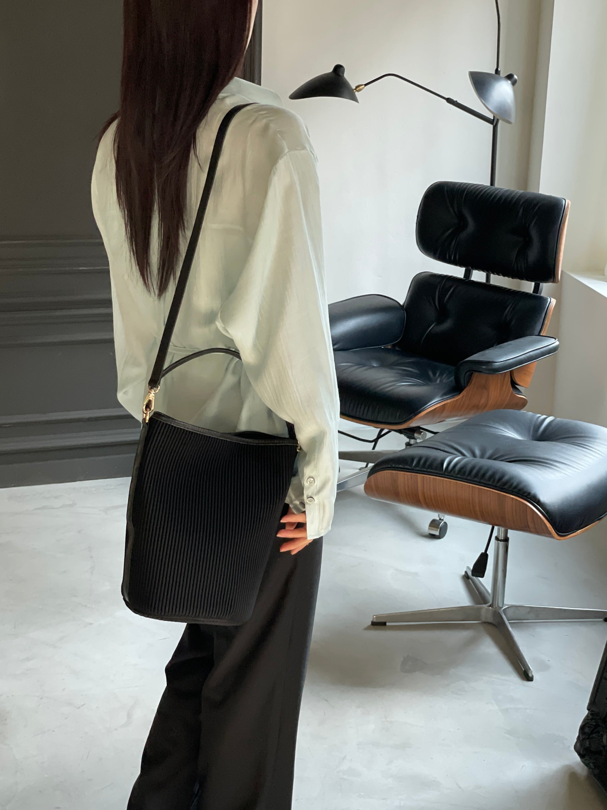 Black Rib Leather Combi Bag