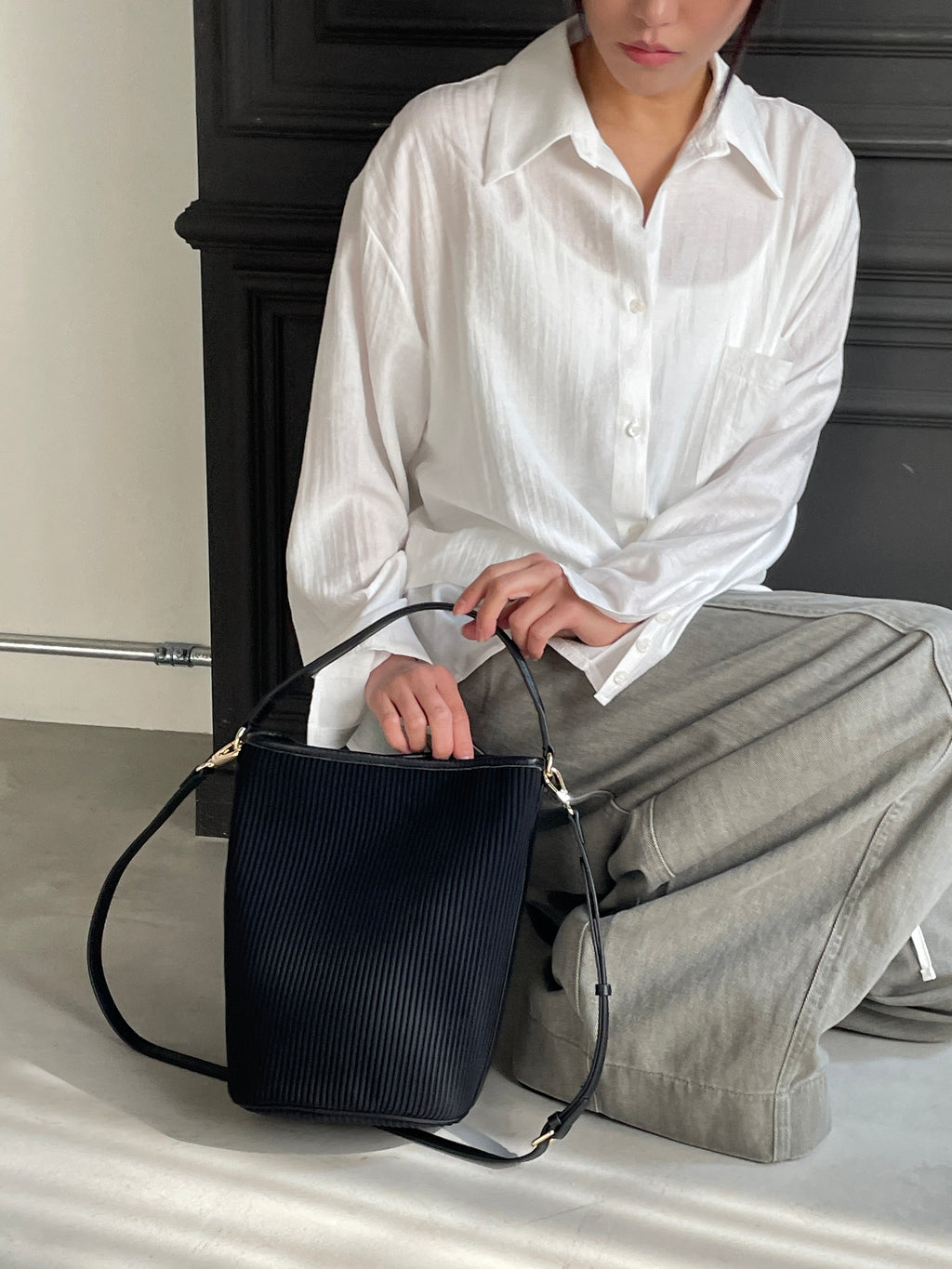 Black Rib Leather Combi Bag