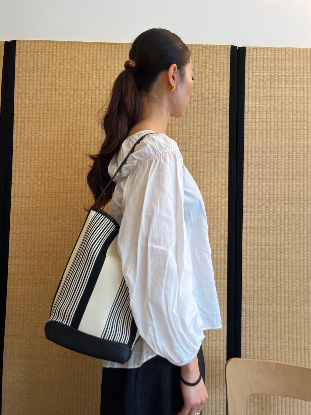 Striped Canvas Bucket Bag