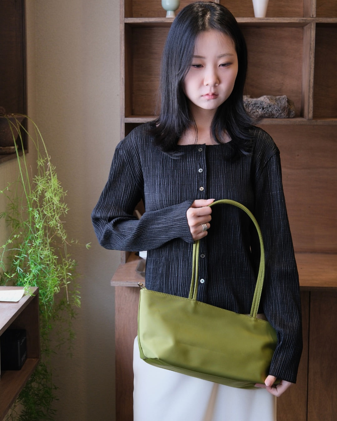 Olive Long Square Nylon Bag
