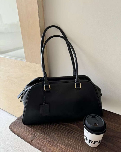 Black leather tote bag - black laptop bag
